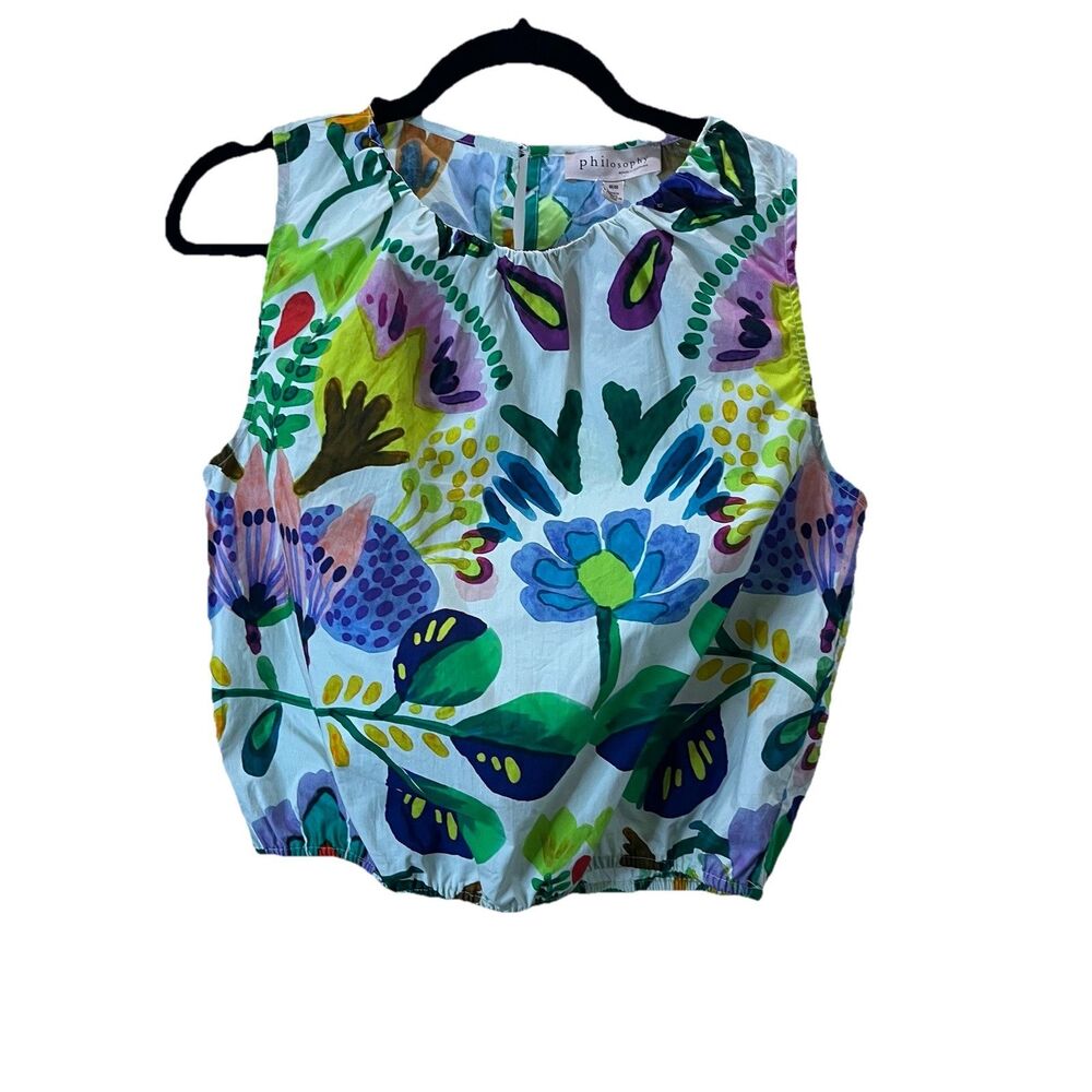 Philosophy Republic Clothing Watercolor Floral Sleeveless Crop Top Womens Size M